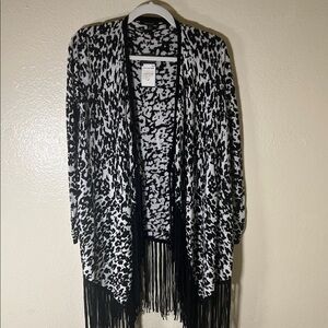 Ella Moss Monochrome Patterned Fringe Cardigan size XS